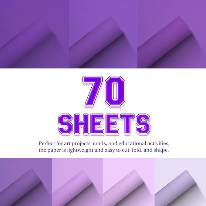 Construction Paper 8.5inx11in,70 Sheets,Set of 7 Colors 178GSM/65LB Heavyweight Construction Paper,Crafts,Arts,School Classroom Art Supplies Assorted Colors Bulk Paper