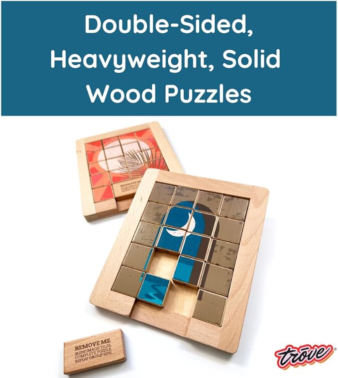 TROVE - Dualities Sliding Wooden Puzzles, Day v. Night - STEM, Challenging, Entertaining, Fun, Brain Teaser, Classic Slide Puzzle, Klotski, Great for Travel, Great for All Ages