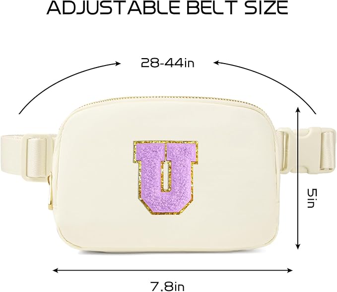 Gitus Gifts for 8 9 10 11 12 Year Old Girls Belt Bag Fanny Pack Crossbody Bags with Initial Letter Patch Cute Stuff Birthday Gifts for Teen Girls Women Personalized Trend Stuff (Ivory-U)