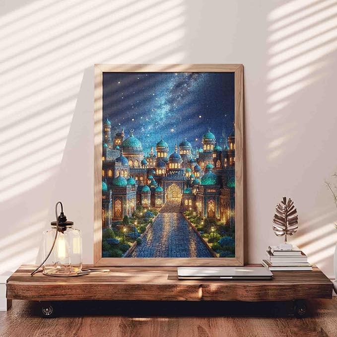 1000 Piece Jigsaw Puzzles for Adults,Mosque Night View Jigsaw Puzzles,Religious Architecture Puzzle,Challenging Family Activity Perfect for Game Nights,Mosque Puzzle as Wall Art Decor