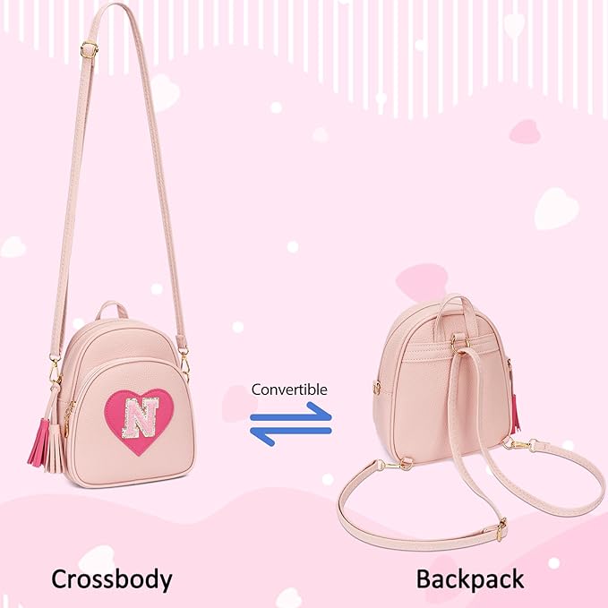 Girls Initial Mini Backpack Gifts for Kid Toddler Little Girl Teen Small Cute Heart Backpack Purse Preschool Kindergarten Bookbag,Pink-N
