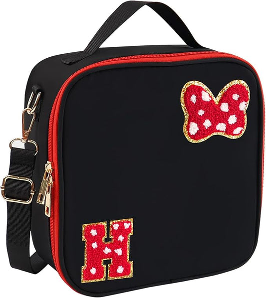 Preppy Initial Bow Mouse Lunch Bag, Kids Insulated Lunch Box Gifts for Teen Girls Daughter, Reusable Soft Lunch Containers Crossbody Cooler Bag Must Haves for Park Travel School Work Picnic Black H