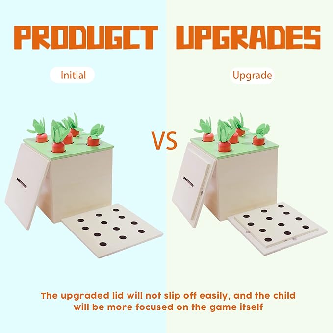 Wooden Montessori Toys for 1 2 3 Year Old Baby Gifts,Play Kit Box Includes Carrot Harvest Games, Montessori Coin Box for 6-12 Months and Fine Motor Skills Toys for 1 Year Old (3-in-1)