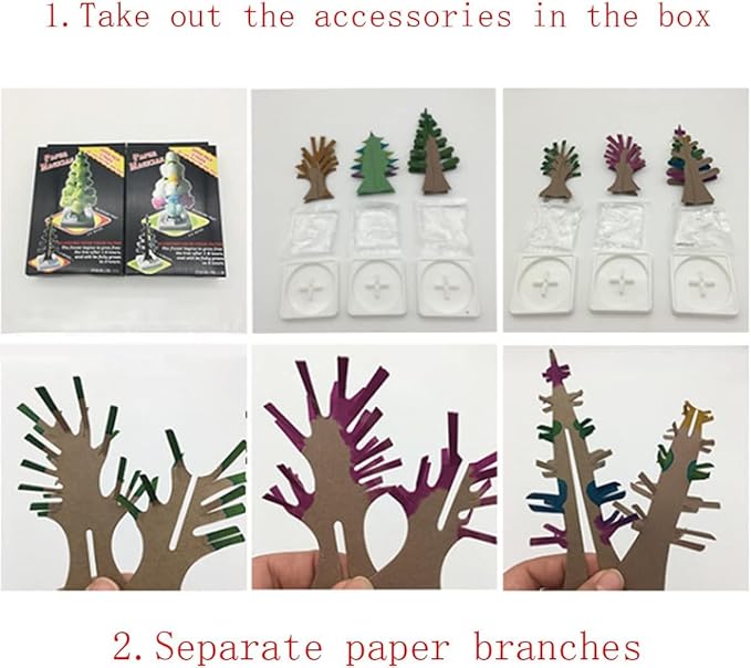 3 in 1 Mini Christmas Tree Magic Growing, Paper Tree Colorful DIY Crystal Growing Kit, Crystal Christmas Growing Kit, Educational Craft Kit with Art Supplies, Party Toys DIY Christmas Decorations