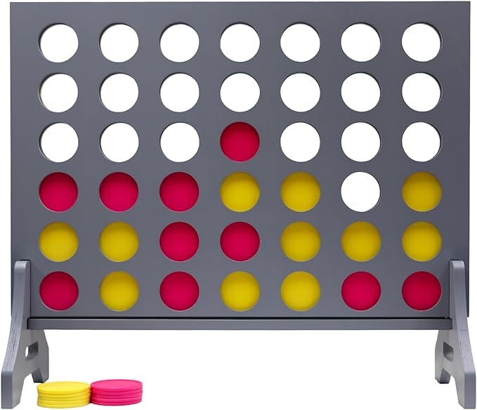 Tailgating Pros Premium Grey Giant Four in a Row with Carrying Case - Jumbo Oversized Outdoor Yard Game - Connect Multiple Pucks in a Row to Win - Many Puck Colors Available!