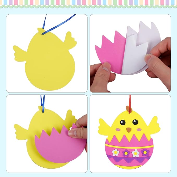 Fennoral Easter Craft Kit for Kids - Make Your Own Easter Foam Stickers, Ornaments & DIY Arts & Crafts Party Supplies
