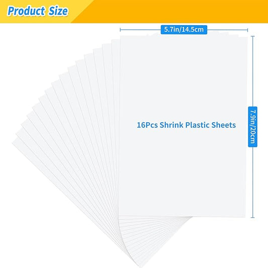 MOIKKA-GC 16 Pcs Shrink Plastic Sheets (7.9x5.7 Inch) – Shrink Papers for Kids DIY Crafts, Keychains, Phone Charms, Mini Crafts & Gift Tags, Creative Craft Supplies