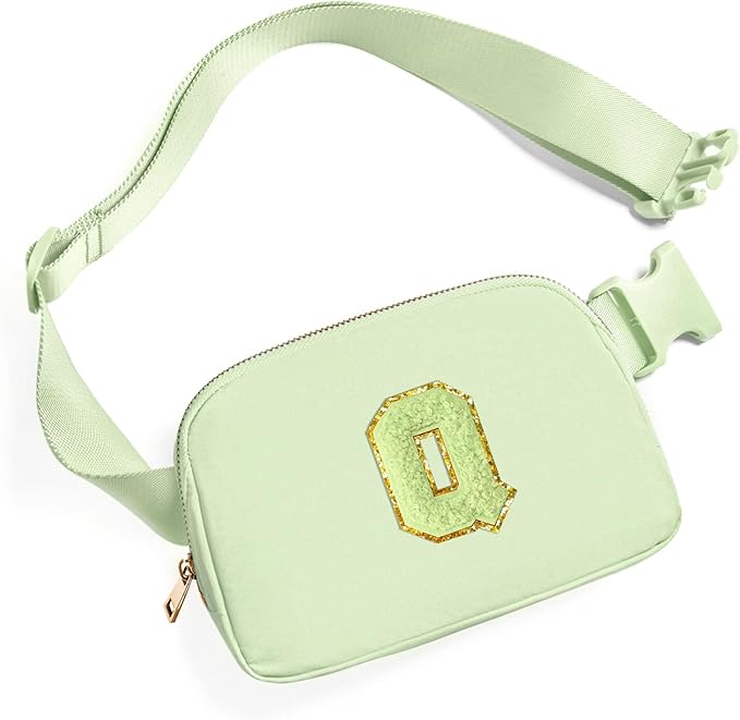 Gitus Gifts for 8 9 10 11 12 Year Old Girls Belt Bag Fanny Pack Crossbody Bags with Initial Letter Patch Cute Stuff Birthday Gifts for Teen Girls Women Personalized Trend Stuff (Light Green-Q)