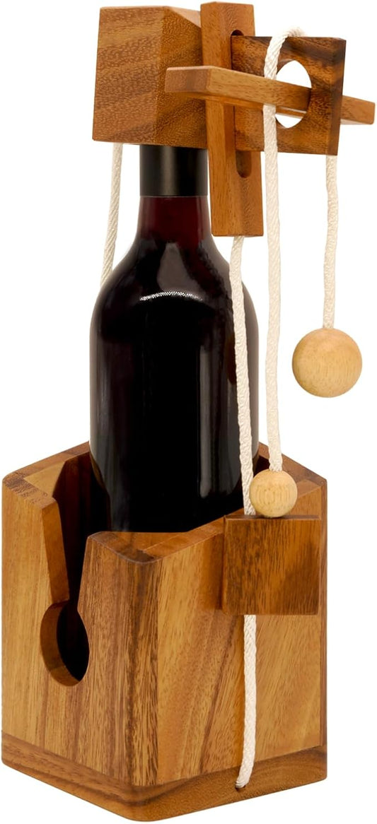 BSIRI Bottle Puzzle - Challenging 3D Wooden Bottle Holder and Bottle Lock Puzzle Games for Adults. Functional Bottle Storage, Ideal Bottle Lover Gifts, Fun Gifts, Game Night and Rustic Room Decor