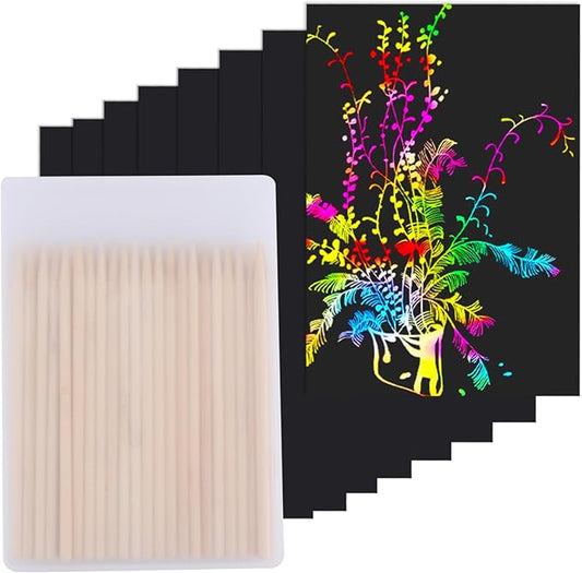 Cityrosy Scratch Art Paper Rainbow Sets 100 Pcs-Black Magic Scratch Off Craft Set for Kids Classroom Supplies Kits for Age 3-12 Kids Party Games Halloween Christmas Birthday Gifts