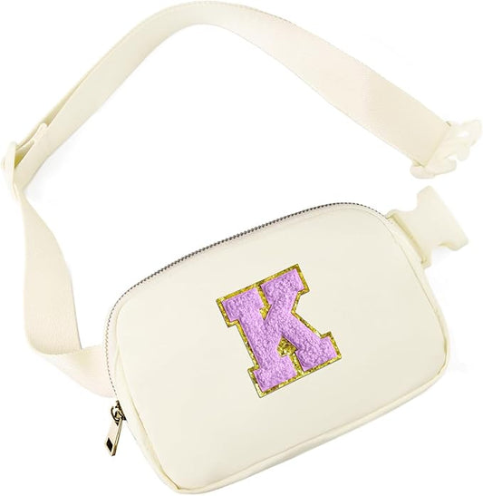 Gitus Gifts for 8 9 10 11 12 Year Old Girls Belt Bag Fanny Pack Crossbody Bags with Initial Letter Patch Cute Stuff Birthday Gifts for Teen Girls Women Personalized Trend Stuff (Ivory-K)