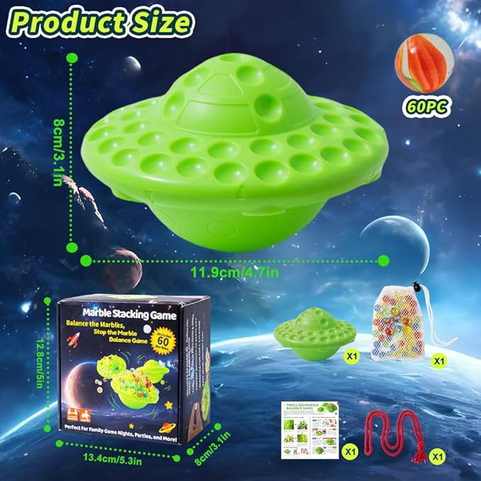 Marble Balance Game, Family Game,1–4 Players Fun Party Board Game for Kids & Adults, with 60 Colorful Marbles, Perfect for Parties