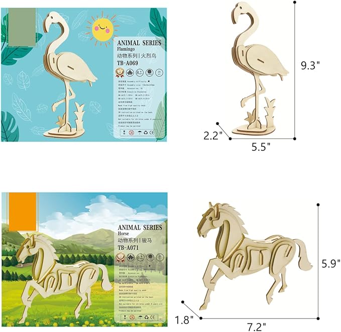 3D Wooden Wild Animal Puzzle - 6 Piece Set Wood Wild Animals Skeleton Assembly Model Kits - Wooden Crafts DIY Brain Teaser Puzzle - STEM Toys Gifts for Kids and Adults Teens Boys Girls