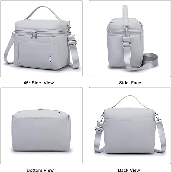 NOL Natural Organic Lifestyle Insulated Lunch Bags for Women Cooler Bag Lightweight Nylon Waterproof Lunch Box For Work (Small,Gray White)