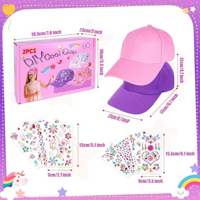 MUNDIDO Unicorn Craft Kit for Girls 5-12: Stickers, Glitter Gem Sun Hat & Baseball Cap | Birthday Gifts, Arts and Crafts Toys Gift for 6-10 Year Old Kids Girls | Crafts Gift for Boys Age 7-9 Year Old