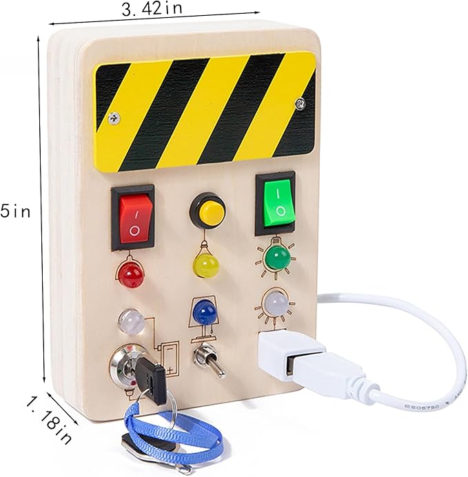 Montessori Toddler Busy Board Montessori Toy Baby Wooden Sensory Board with Switches Sensory Toys Switch Toys Travel Toys Kids Gifts for Birthday Christmas (Key Style)