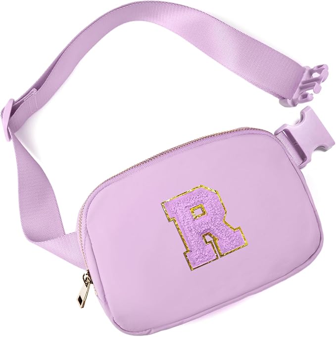 Gitus Gifts for 8 9 10 11 12 Year Old Girls Belt Bag Fanny Pack Crossbody Bags with Initial Letter Patch Cute Stuff Birthday Gifts for Teen Girls Women Personalized Trend Stuff (Lavender-R)