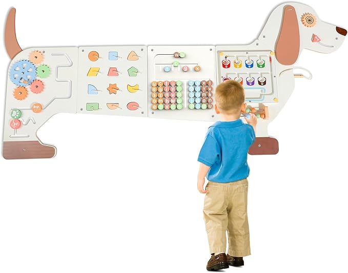 Wall Activity Panels Busy Board: Dog Montessori Sensory Toys for Toddlers - Learning Activity Center Children's Daycare Nursery Playroom Essentials