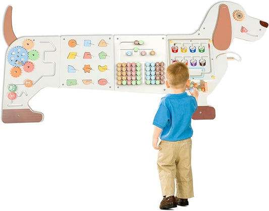 Wall Activity Panels Busy Board: Dog Montessori Sensory Toys for Toddlers - Learning Activity Center Children's Daycare Nursery Playroom Essentials
