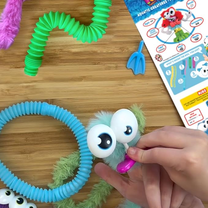 WeVeel TOOBLERZ Aquatic Creaturez Medium Set – 12-Piece Mix-and-Match Craft Kit for Kids – Includes Fuzzy Chenille Sticks, Fidget Tubes & Character Accessories – Creative Toy for Ages 6+