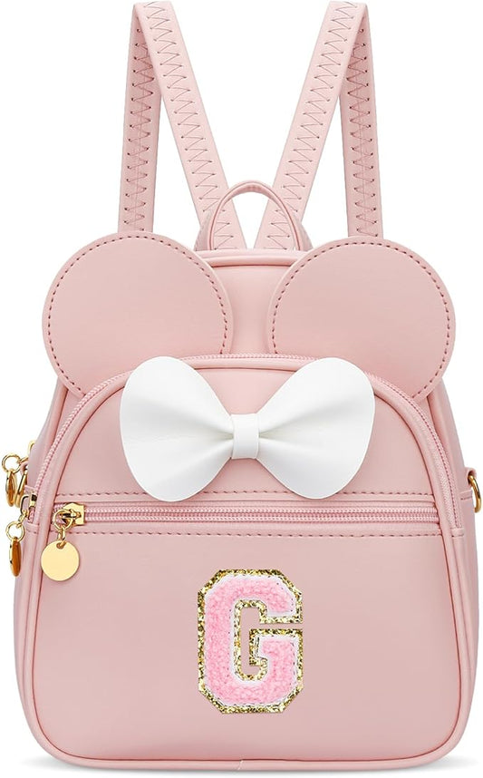 KKXIU Girls Initial Bowknot Cute Mini Backpack for Toddler, Travel Small Girl Backpacks, Personalized Trendy Stuff Gift for Little Girls and Kids(G, Pink)