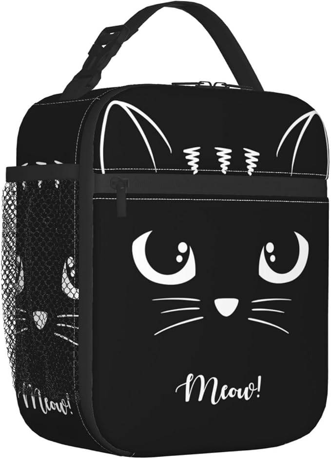 Black Cat Reusable Lunch Box Food Bag Insulated Lunch Bag for Teenage Boys Girls School Beach