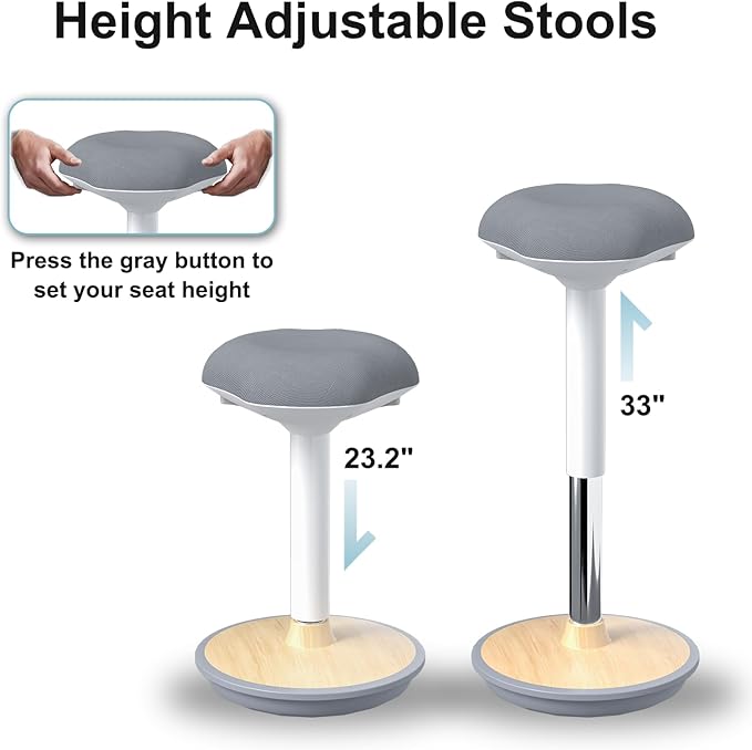 Wobble Stool - Adjustable Height Standing Desk Chair | Sit Stand Stool with 360-Degree Non-Slip Swivel Base|for Home,Office and Classroom(Light Wood)