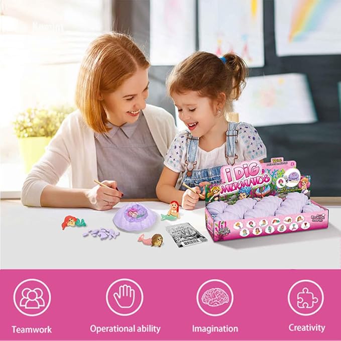 12-Pack Mermaid Discovery Set for Kids - Exciting Seashell Digging Adventure - Educational Princess Collection of Mystical Sea Life
