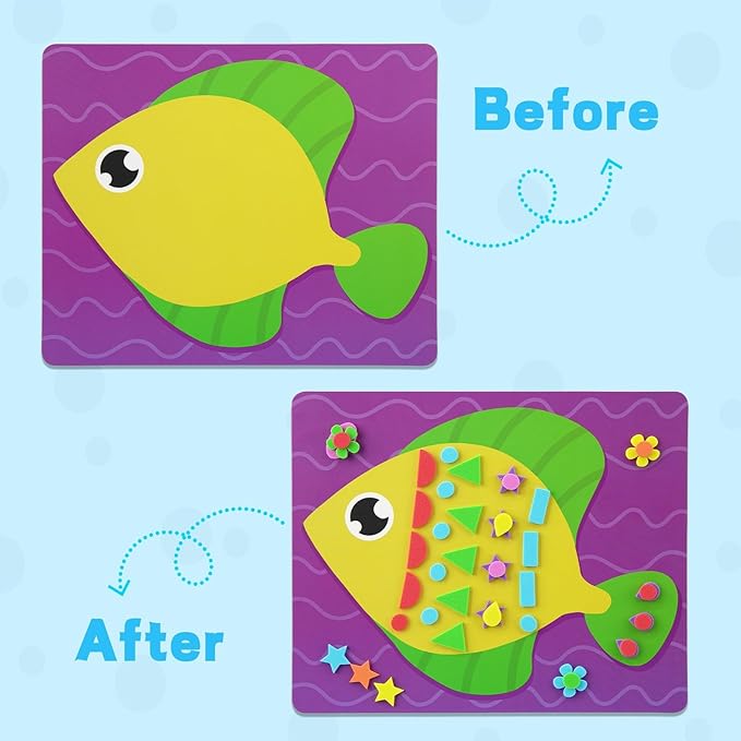 Foam Sticker Art Craft Activity for Kids Ages 3-5 4-6,Mess-Free Fun Sticker for Toddler, DIY 3D Foam Felt Craft Kit,Preschool Learning Toy Travel Game,Birthday Gifts for Boys Girls Ages 3 4 5 6 7 8