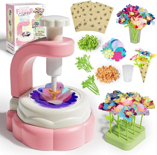 Logth DIY Flower Craft Kit with Flower Maker – Build Your Own Bouquet Toy, Educational Arts & Crafts Activity for Girls Ages 4-8, Preschool Learning, Birthday Gift