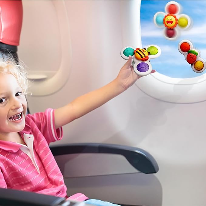 LiKee Strong Suction Cup Fidget Rotating Sensory Bath Toys for Baby, Airplane Car Travel Table & Window Toys for Toddler Boys and Girls, 10+ Months