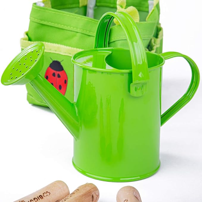 Bigjigs Toys Small 5 Piece Childrens Gardening Set with Bag, Garden Tools, Watering Can & Gardening Gloves - Fun Gardening for Kids, Quality Outdoor Toys
