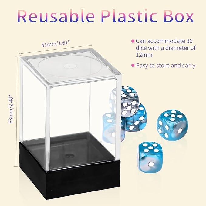 36 Pieces 12mm 6 Sided Mini Dice Set,Two Colours D6 Game Dice Set,6 Sided Standard Game Dice for Board Games Dice Games Classroom Teaching Dices Game,with Portable Gaming Box(Blue & Silver)