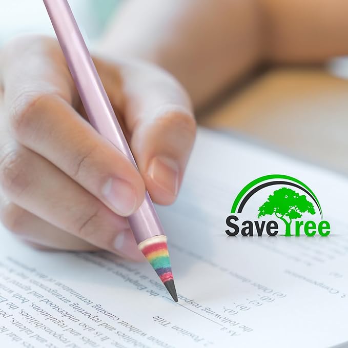 ECOTREE Pre-Sharpened Pencils #2 Eco Rainbow Paper Pencils for Kids Cute Number 2 Pencil with Erasers for School, Writing,12 Count