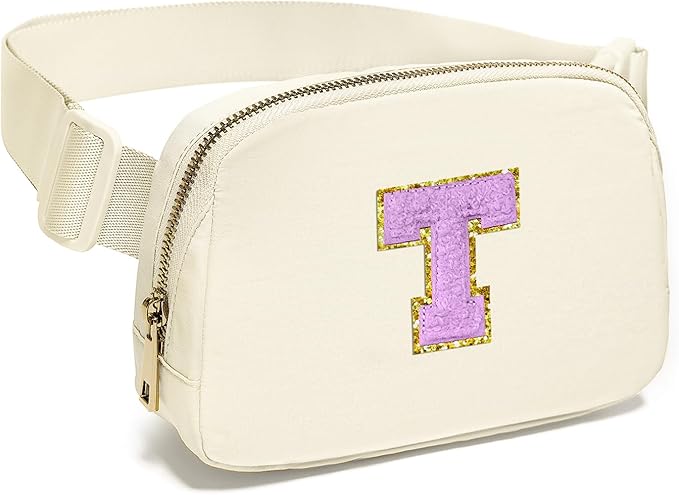 Gitus Gifts for 8 9 10 11 12 Year Old Girls Belt Bag Fanny Pack Crossbody Bags with Initial Letter Patch Cute Stuff Birthday Gifts for Teen Girls Women Personalized Trend Stuff (Ivory-T)