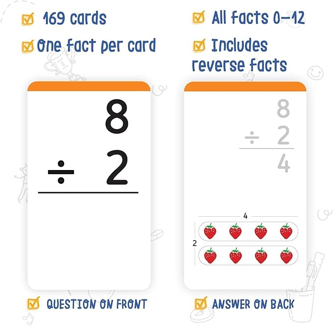 Merka 3rd Grade Division Flash Cards for Kids, Set of 169 Division Fraction Flash Cards, Classroom Use and Homeschool Supplies, Fraction Manipulatives