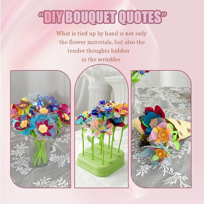 Kormivi Fabric Flower Bouquets Toys, Creative DIY Craft Kits Toys for Kids 4 5 6 7 8+ Year Old, Build Your Flower Bouquet,Inspiring Arts & Crafts Educational Set,Christmas Birthday Gift