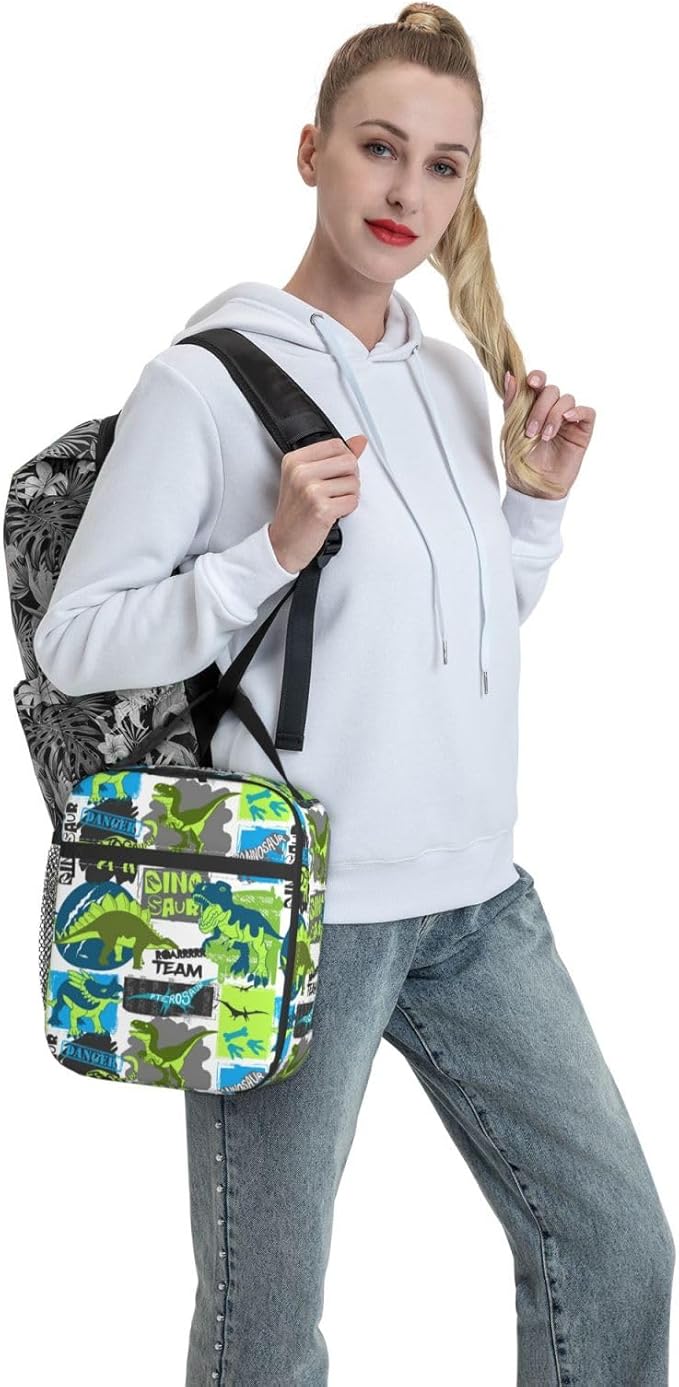Cartoon Dinosaur Reusable Lunch Box Food Bag Insulated Lunch Bag for Teenage Boys Girls School Beach