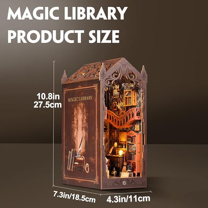 Magic Library Book Nook Kit - DIY Miniature House Tiny House 3D Wooden Puzzle Dollhouse Kit for Adults and Teens, Bookshelf Insert Decor, Model Build, Craft Gift for Family and Friends