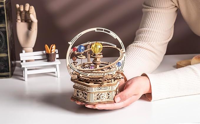 ROKR 3D Puzzles for Adults Orrery Music Box Wooden Model Building Set, DIY Wood Craft Kit Solar System Kit STEM Toys Gifts for Man/Woman