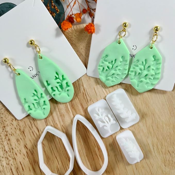 5pcs Leaf Texture Polymer Clay Cutters – Clay Cutters for Earrings, Geometric Teardrop Shape Clay Tools, Clay Molds for Polymer Clay Jewelry DIY