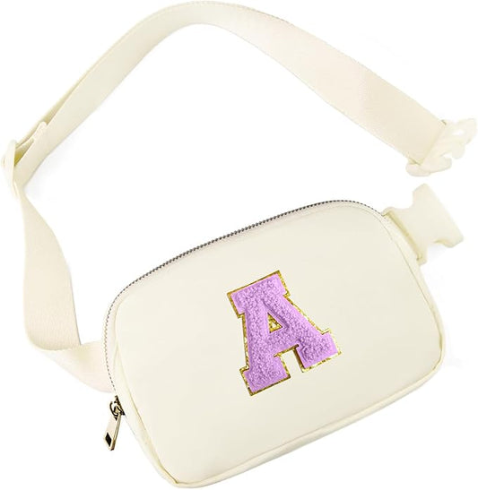 Gitus Gifts for 8 9 10 11 12 Year Old Girls Belt Bag Fanny Pack Crossbody Bags with Initial Letter Patch Cute Stuff Birthday Gifts for Teen Girls Women Personalized Trend Stuff (Ivory-A)
