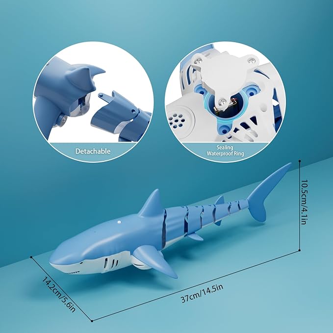 Waterproof Remote Control Electric Shark Water Toy with Spray, RC Swimming Pool Toy Auto Water-Sensing Activation for Pools, Lakes & Water Parks - Cool Santa Gift for Kids