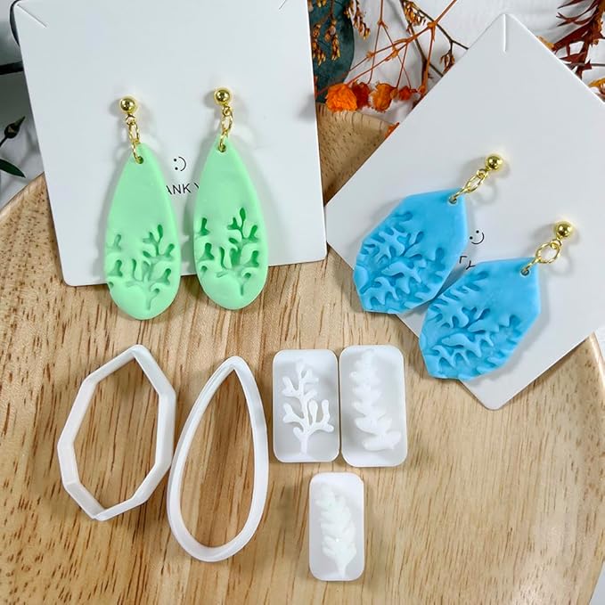 5pcs Leaf Texture Polymer Clay Cutters – Clay Cutters for Earrings, Geometric Teardrop Shape Clay Tools, Clay Molds for Polymer Clay Jewelry DIY