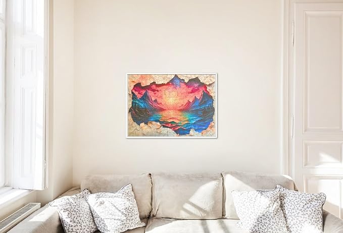 Wooden Puzzle for Adults, Jigsaw, Fantastic Sunset, Rainbow Lines, Thickness 5mm, Gift, Unique Shape Best Gift for Adults Kids, Family Game (200 Pieces)