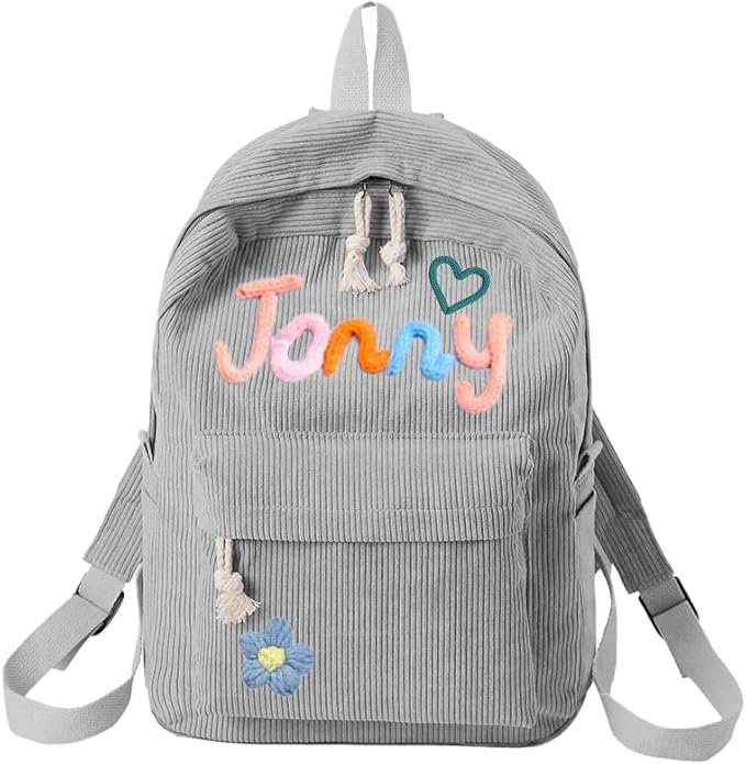 Personalized Corduroy Backpack, Custom School Bag with Embroidered Name, Customize Monogram Book Bag Back to School Gifts for Toddlers and Kids
