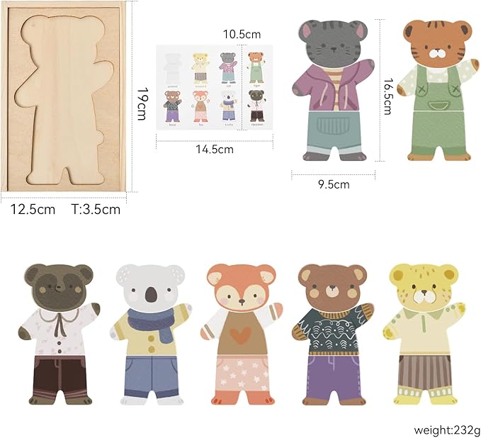Wooden Puzzles for Toddlers Animal Dress-up Puzzle, Toddler Puzzles, Kids Learning Educational Montessori Toys for 3 4 5 Year Old, Gifts for Boys Girls (Single)