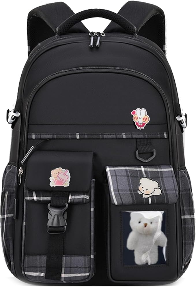 Girls Backpack,Cute School Backpack for Girls Kids Teens,Kawaii Bookbag for Primary Elementary,Black