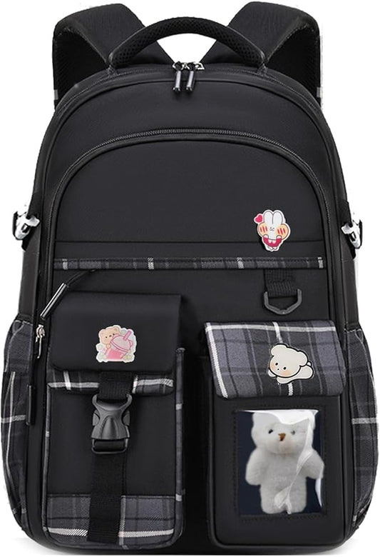 Girls Backpack,Cute School Backpack for Girls Kids Teens,Kawaii Bookbag for Primary Elementary,Black