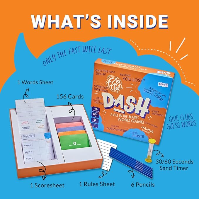 Fletter Dash, A Fun Fill-in-The-Blanks Strategic Word Card Game for All Ages | Fun and Strategic Word Game | Test Vocabulary and Concentration | A Gift for Ages 7, 8, 9, & 10 Years (3-6 Players)